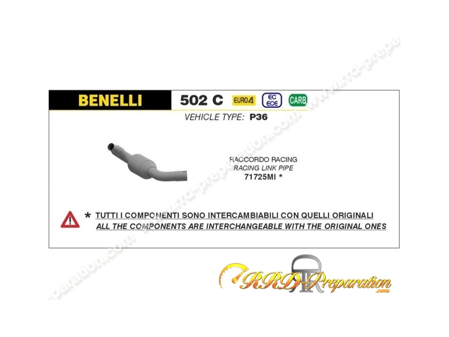 Raccord d'échappement RACING ARROW pour silencieux origine ou Arrow WORKS sur BENELLI 502 C de 2019 à 2020