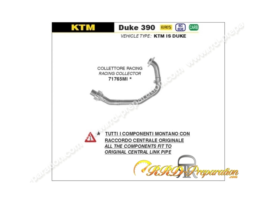 Collecteur d'échappement ARROW Racing pour KTM DUKE 390 de 2021 à 2023 et RC 390 à partir de 2022