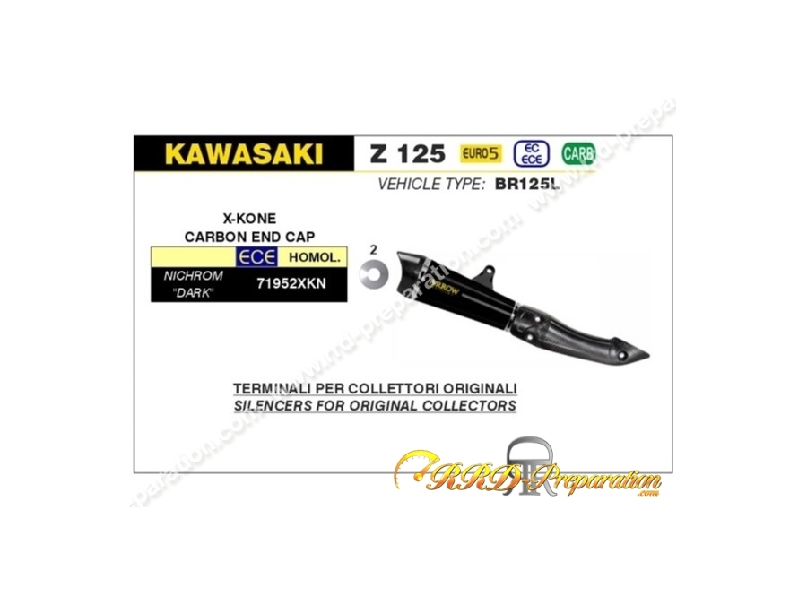 Silencieux ARROW X-KONE pour collecteur d'origine sur KAWASAKI Z 125 de 2021 à 2023