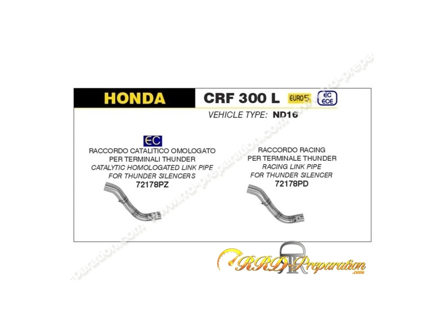 Raccord ARROW pour silencieux THUNDER pour HONDA CRF 300 L de 2021 à 2023