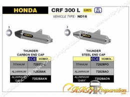 Silencieux d'échappement ARROW THUNDER pour Honda CRF 250 L, CRF 250 RALLY 2017/2018, CRF 300 L 2021/2022