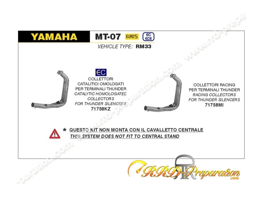 Collecteur ARROW pour silencieux THUNDER sur YAMAHA MT07 de 2021 à 2023