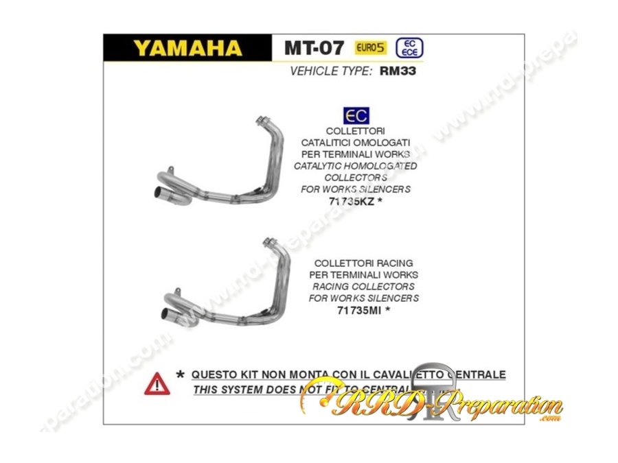 Collecteur ARROW Racing pour silencieux Works sur YAMAHA MT07 de 2021 à 2023 et YAMAHA TRACER 700 à partir de 2020