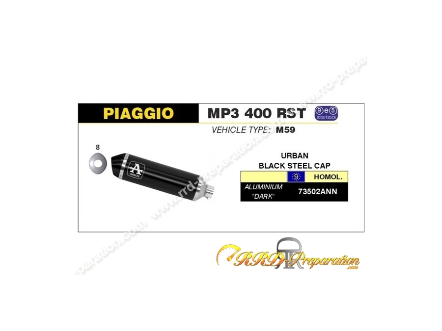 Silencieux d'échappement ARROW URBAN pour PIAGGIO MP3 400 RST / LT de 2007 à 2011