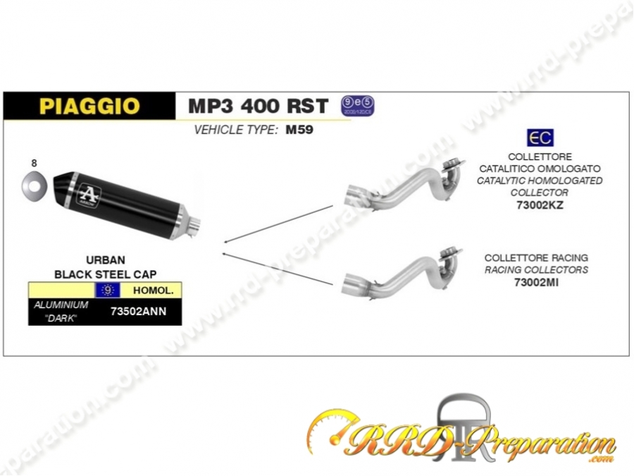 Ligne d'échappement complète ARROW URBAN pour PIAGGIO MP3 400 RST / LT de 2007 à 2011
