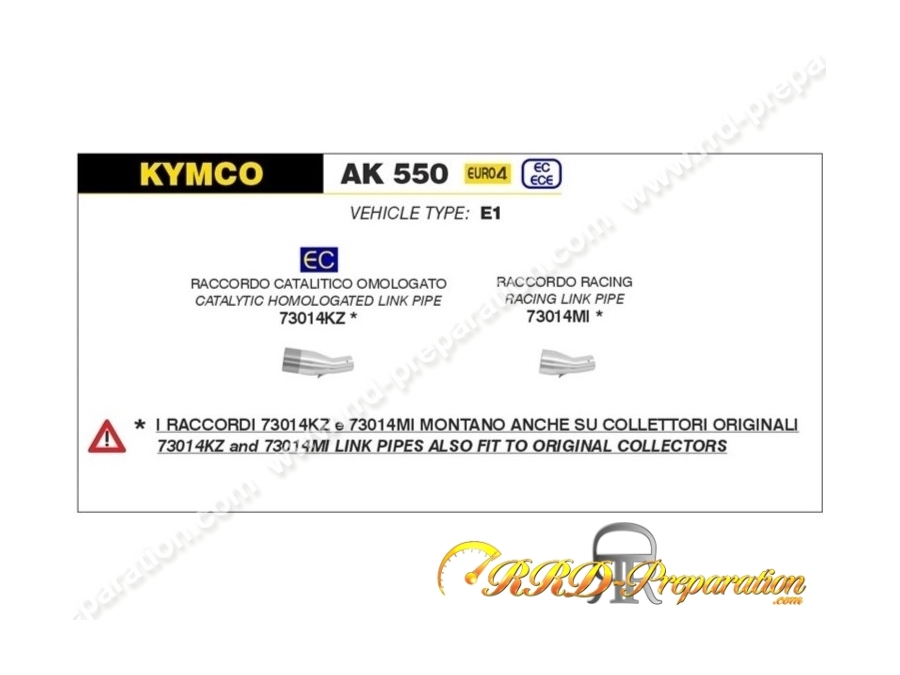 Raccord ARROW pour silencieux URBAN pour KYMCO AK 550 de 2017 à 2020