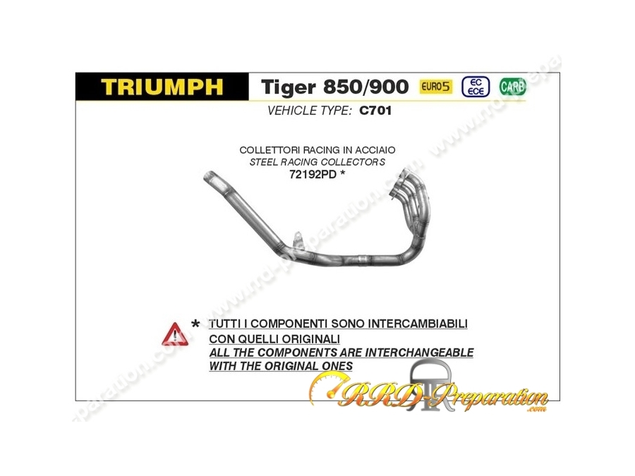 Collecteur d'échappement racing pour silencieux VELOCE pour TRIUMPH TIGER 850/900 de 2020 à 2023