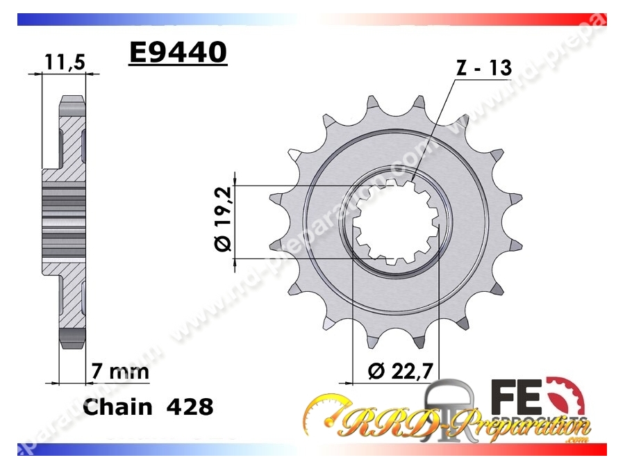 Pignon de sortie de boite FRANCE EQUIPEMENT dents au choix pour SUZUKI 125 DRZ (petites roues) de 2003 à 2007