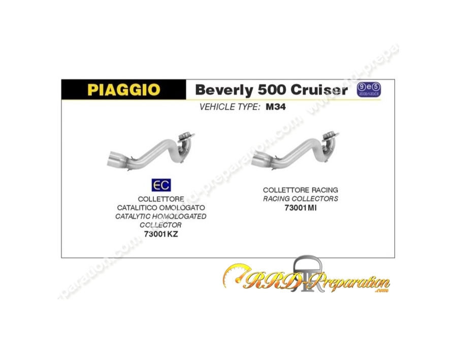 Collecteur d'échappement pour silencieux URBAN pour PIAGGIO BEVERLY 500/400 CRUISER, TOURER... et APRILIA SCARABEO 400/500 ...