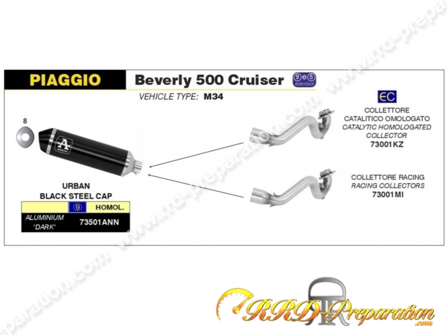 Ligne d'échappement complète ARROW URBAN pour PIAGGIO BEVERLY 500/400 CRUISER, TOURER... et APRILIA SCARABEO 400/500 ...