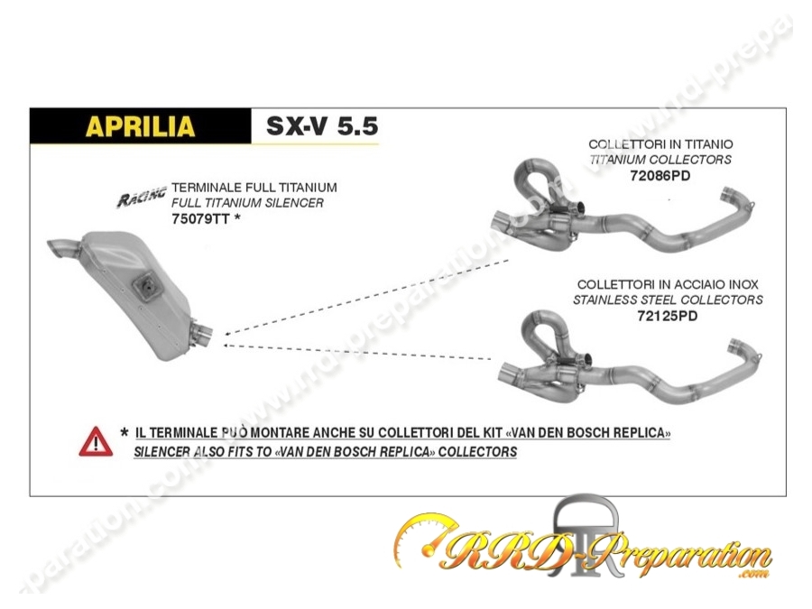 Ligne d'échappement complète ARROW RACING pour APRILIA SX-V 5.5 de 2007 à 2014