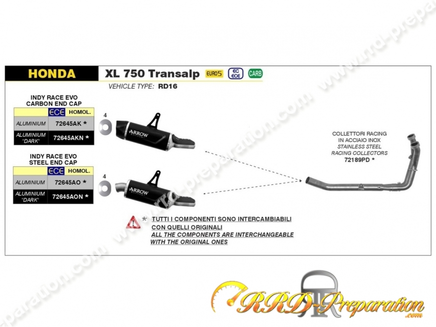 Ligne d'échappement INDY RACE EVO ARROW pour collecteur origine ou Arrow pour HONDA XL 750 à partir de 2023