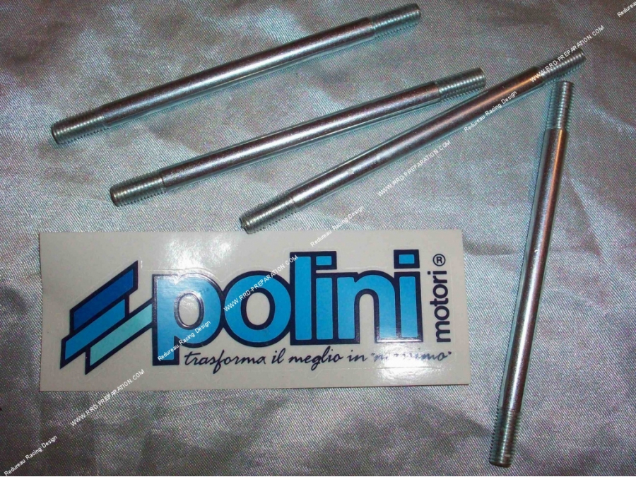 Jeu de 4 goujons M7 X 113mm de cylindre renforcés POLINI pour am6, derbi, Peugeot 103, fox et Honda wallaroo