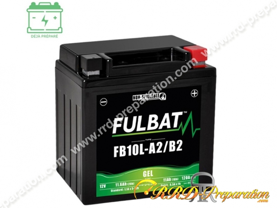 Batterie hautes performances FULBAT FB10L-A2 / B2 12v 11Ah (gel sans entretien) pour moto, mécaboite, scooters...