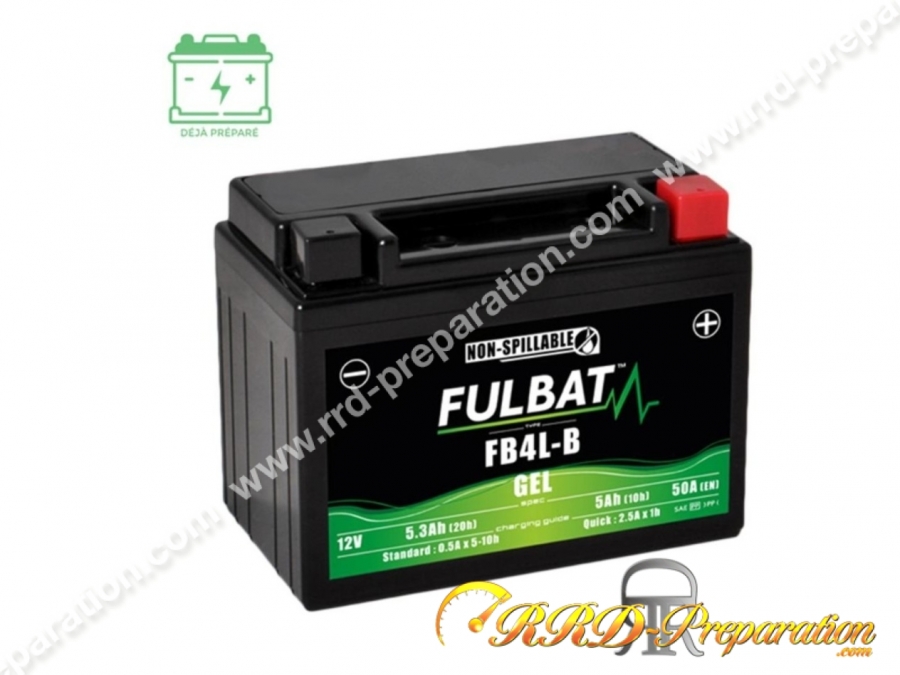 Batterie sans entretien au gel FULBAT FB4L-B 12v 5Ah pour moto, mécaboite, scooters...