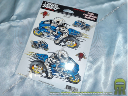 Sticker LETHAL THREAT Skeleton on motorcycle blue 15cm x 20cm