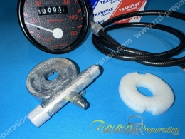 Compteur rond complet avec câble et entraîneur 120 km/h TRANSVAL pour cyclomoteur, mob Peugeot 103 SP, SPX, RCX... 16 pouces