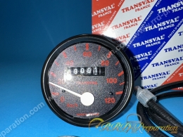 Compteur rond complet avec câble et entraîneur 120 km/h TRANSVAL pour cyclomoteur, mob Peugeot 103 SP, SPX, RCX... 16 pouces
