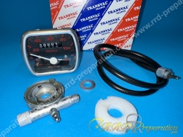 Compteur rectangle complet avec câble et entraîneur 120 km/h TRANSVAL pour cyclomoteur, mob Peugeot 103 MVL, VOGUE... 16 pouces