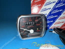Compteur rectangle complet avec câble et entraîneur 120 km/h TRANSVAL pour cyclomoteur, mob Peugeot 103 MVL... 17 pouces