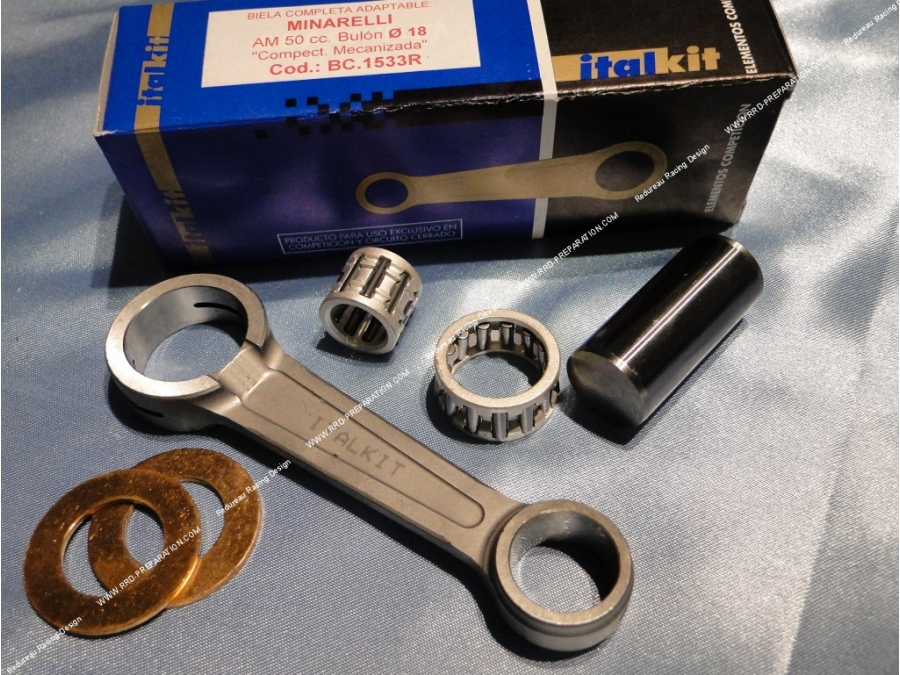Bielle de vilebrequin ultra renforcée usinée dans la masse ITALKIT taille origine am6 (Longueur 85mm, maneton Ø18mm, axe 12mm) p Bielle de vilebrequin ultra renforcée usinée dans la masse ITALKIT taille origine am6 (Longueur 85mm, maneton Ø18mm, axe 12mm) p