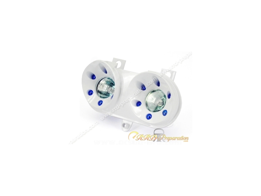 Masque avant double optique avec éclairage TNT pour booster MBK ROCKET, YAMAHA SPY blanc ou chromé Masque avant double optique avec éclairage TNT pour booster MBK ROCKET, YAMAHA SPY blanc ou chromé