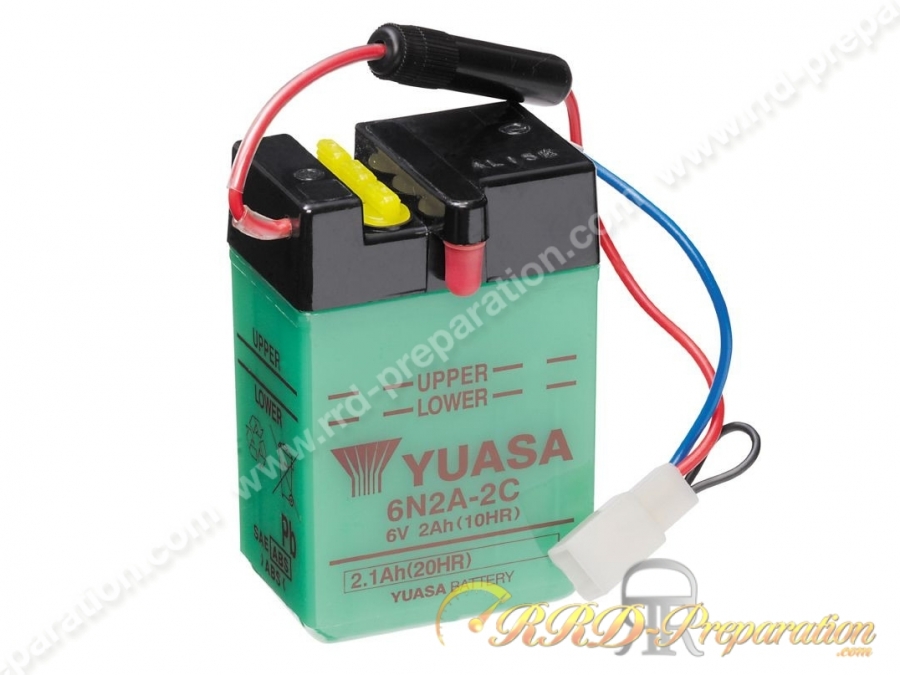 Batterie Yuasa 6N2-2C / 6N2A2C 6V pour cyclomoteur et mobylette Batterie Yuasa 6N2-2C / 6N2A2C 6V pour cyclomoteur et mobylette