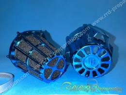 Filtre à air, cornet mousse POLINI NEW Mini anodisé bleu avec cache droit (Ø de fixation carburateur Ø32/37 et 46mm)