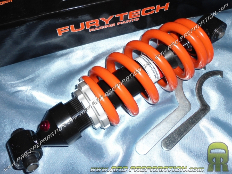 Amortiguador hidráulico FURYTECH regulable entre centros 300mm para mécaboite PEUGEOT Xr6