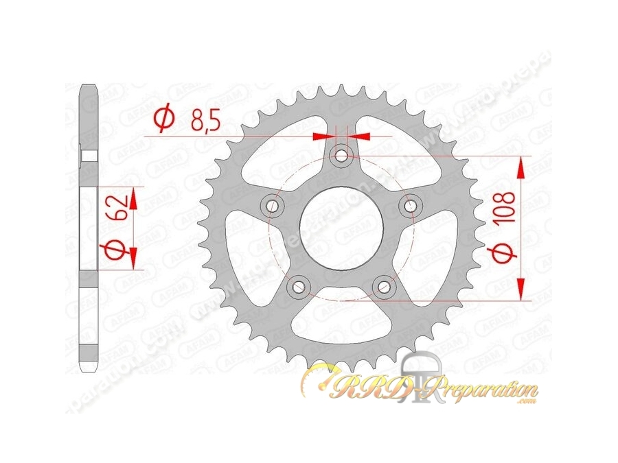 Couronne 38 à 43 dents en 520 AFAM pour CAGIVA MITO, PLANET, RIVER et RAPTOR Couronne 38 à 43 dents en 520 AFAM pour CAGIVA MITO, PLANET, RIVER et RAPTOR