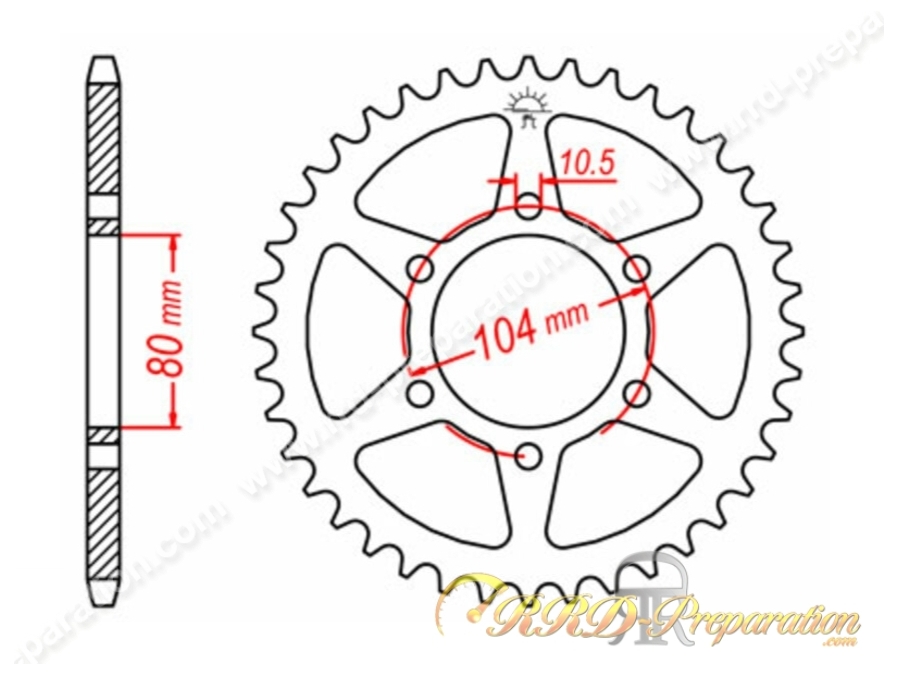 Couronne 38 à 46 dents en 520 Bihr pour KAWASAKI Z750, Z800, GPZ 500, ZX6R Couronne 38 à 46 dents en 520 Bihr pour KAWASAKI Z750, Z800, GPZ 500, ZX6R