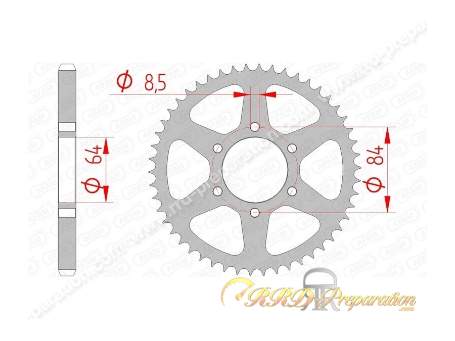 Couronne 44 à 53 dents en 428 AFAM pour moto SUZUKI 125, DR, DF, TS Couronne 44 à 53 dents en 428 AFAM pour moto SUZUKI 125, DR, DF, TS