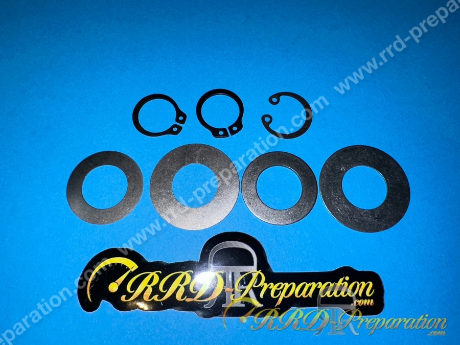 Jeu de 4 rondelles de calage inox + 2 clips pour plateau / poulie sur MBK 51, Peugeot 103...