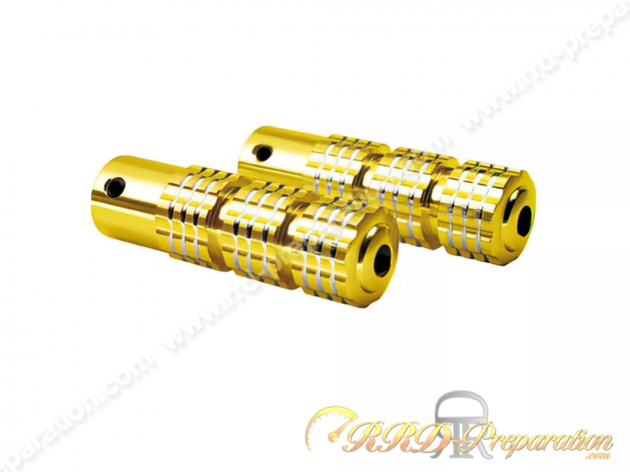 Paire de 2 cales pieds, reposes pieds aluminium moleté TUN’R (sur axe de poulie) pour PEUGEOT 103, MBK 51, … couleur au choix