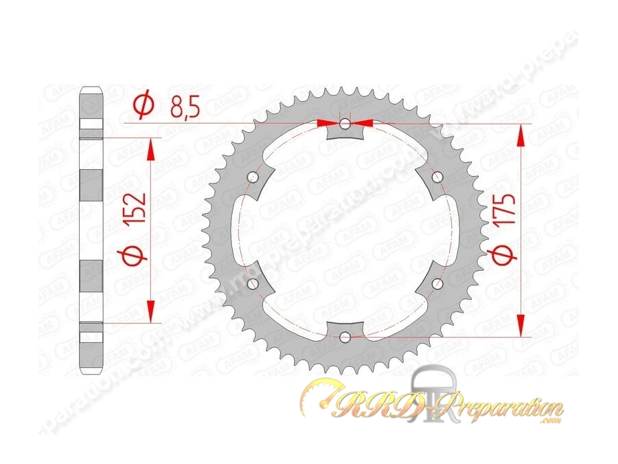 Couronne 48 à 57 dents en 428 FRANCE EQUIPEMENT pour YAMAHA 125 TDR, DTR, DTX, WR de 1988 à 2009