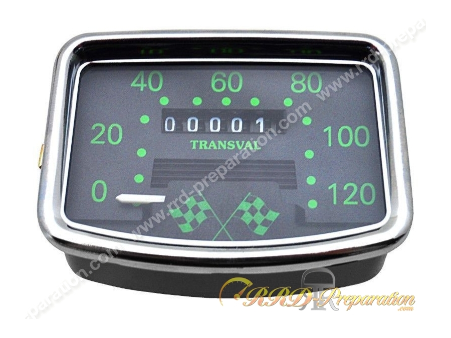 Compteur rectangle complet avec câble et entraîneur 120 km/h TRANSVAL pour cyclomoteur, mob MBK 88