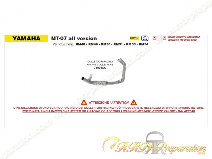 Collecteur Racing ARROW pour silencieux INDY RACE EVO Yamaha MT-07 de 2025/2026