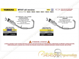 Ligne d'échappement complète INDY RACE EVO ARROW pour Yamaha MT-07 de 2025/2026