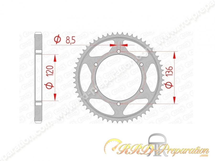 Couronne AFAM 428 pour YAMAHA TDR 125 de 1993 à 2002, YAMAHA XT X 250 de 2008 à 2013 ...