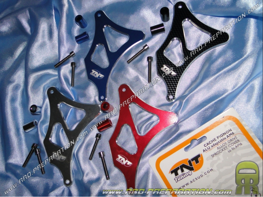 TNT TUNING tapa piñón masa mecanizada para minarelli am6 azul, rojo, cromo o carbono