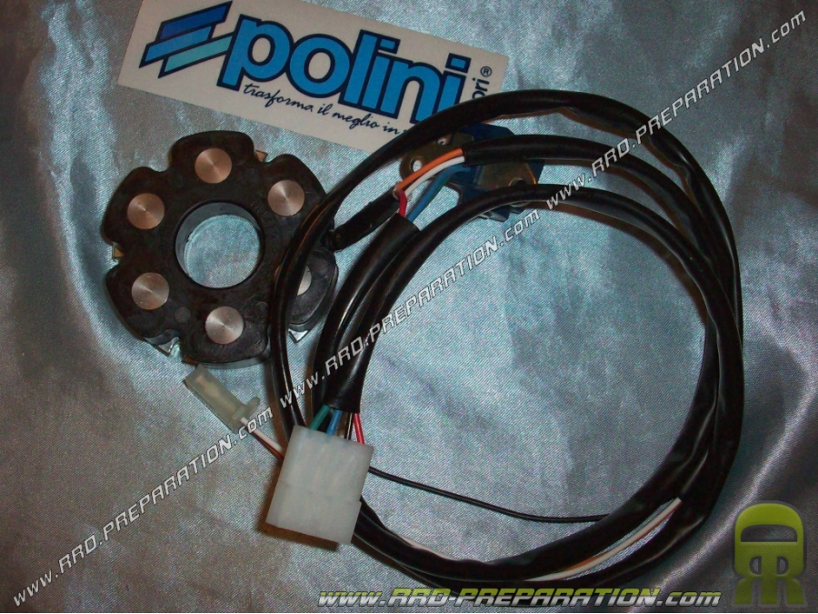 Stator POLINI pour allumage frontal avec éclairage sur moto 50cc DEBI, am6... Sauf avec démarreur