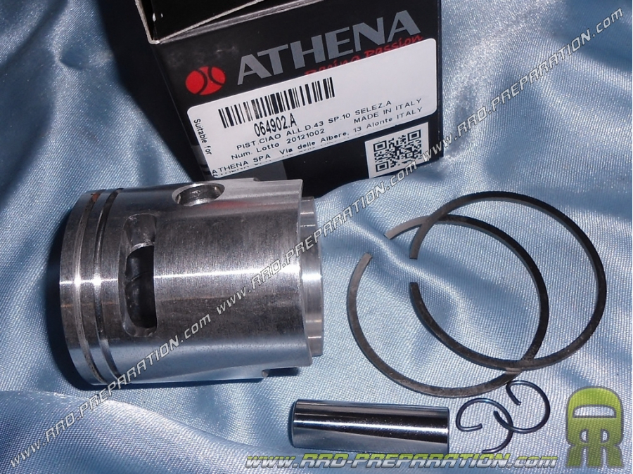 Pistón bisegmento Ø43mm y eje de 10mm lado rectificado para kit 65cc ATHENA aluminio en PIAGGIO ciao