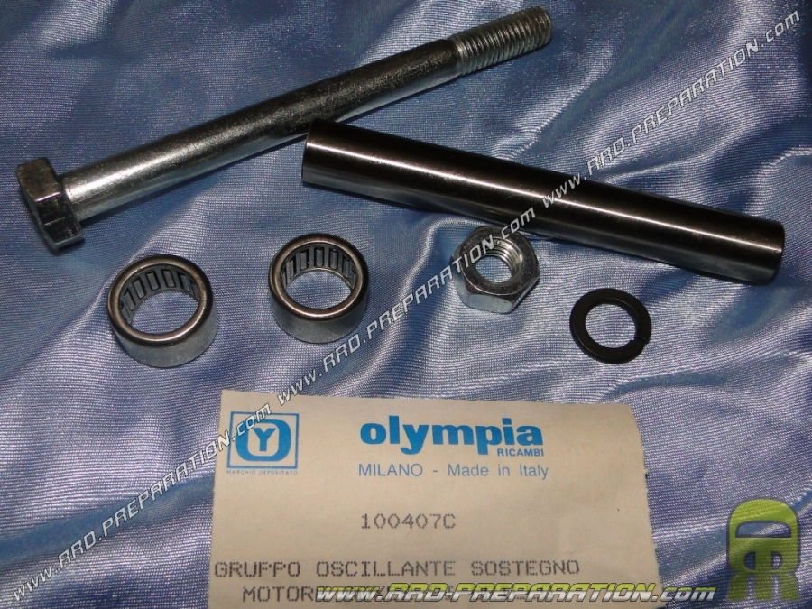 Axe de bras oscillant Ø10mm X longueur 120mm complet OLYMPIA pour PIAGGIO CIAO, SI, GRILLO...