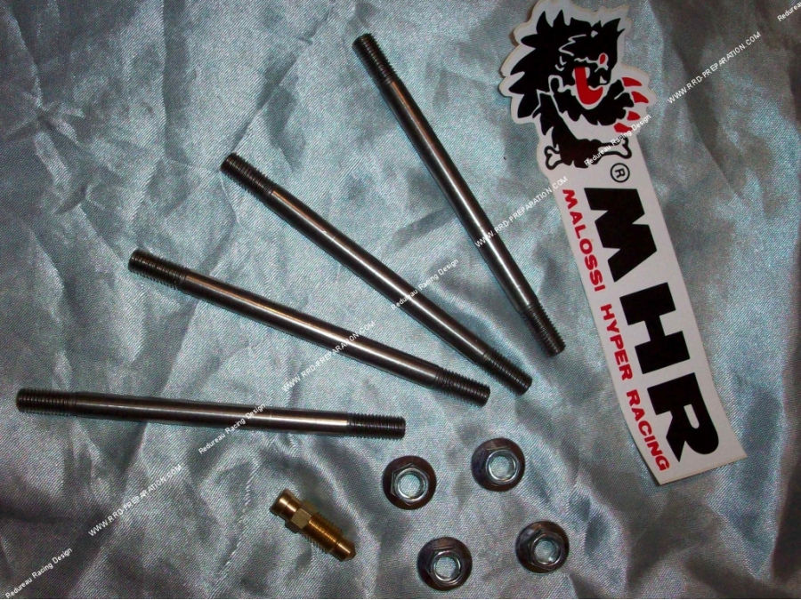 Set of 4 studs + nuts + bleed for high engine, MALOSSI MHR TEAM 50 & 80cc kit from DERBI euro 1, 2 & 3