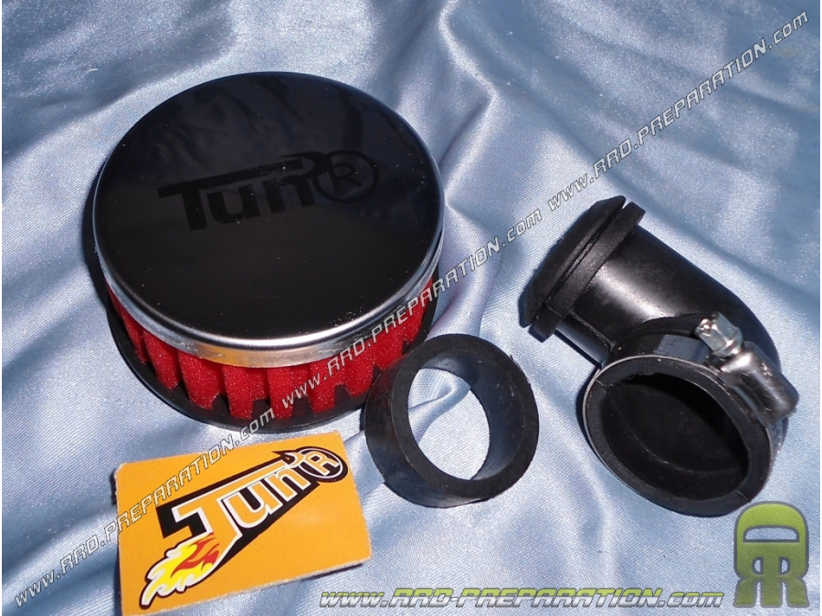 Air filter, aluminum <span translate="no">TUN'R</span> foam horn and foam angled at 90° (carburetor fixing Ø Ø28mm to 35mm)