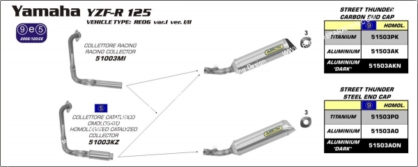 références pot arrow yamaha yzf 125cc
