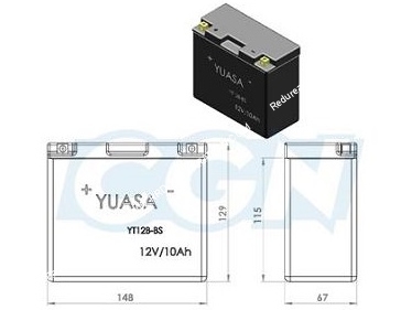 Batterie hautes performances YUASA YT12B-BS 12v 10A (gel sans entretien) pour moto, mécaboite, scooters...