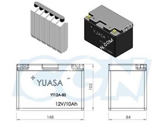 Batterie sans entretien YUASA YT12A-BS 12v 10A pour moto, mécaboite, scooters...