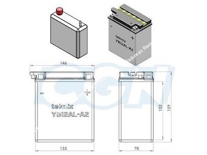 Batterie TEKNIX YB12AL-A2 12v (acide avec entretien) pour moto, mécaboite, scooters...