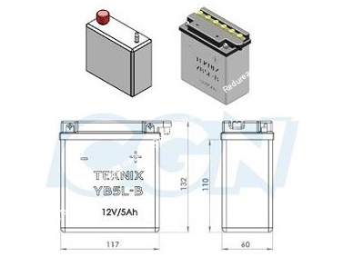 Batterie TEKNIX YB5L-B 12v (acide avec entretien) pour moto, mécaboite, scooters...